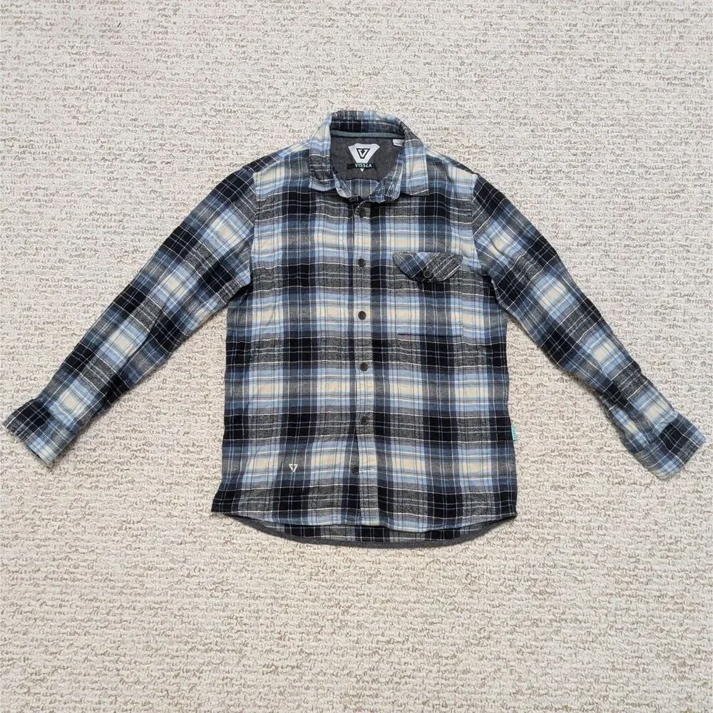 Vissla Men Sz M Blue Plaid Flannel Shirt Casual Skater Dadcore Normcore - Picture 1 of 4